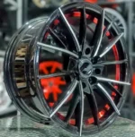 High Quality 15 Inch Black Machined Face & Red Inner Lip Car Alloy Wheels - Image 3