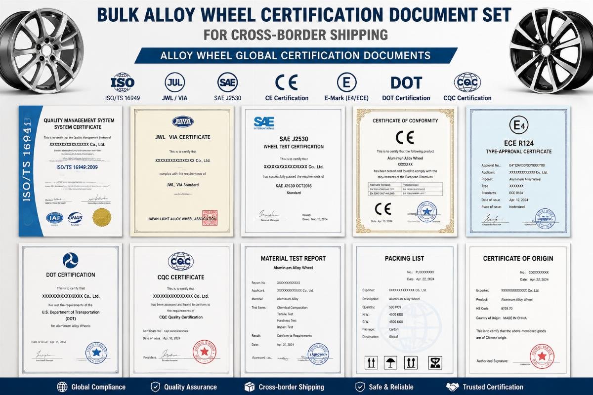 Bulk alloy wheel certification document set for cross-border shipping