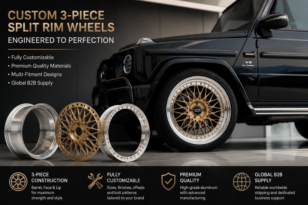 Custom 3-piece split rim wheel display on a luxury modified vehicle