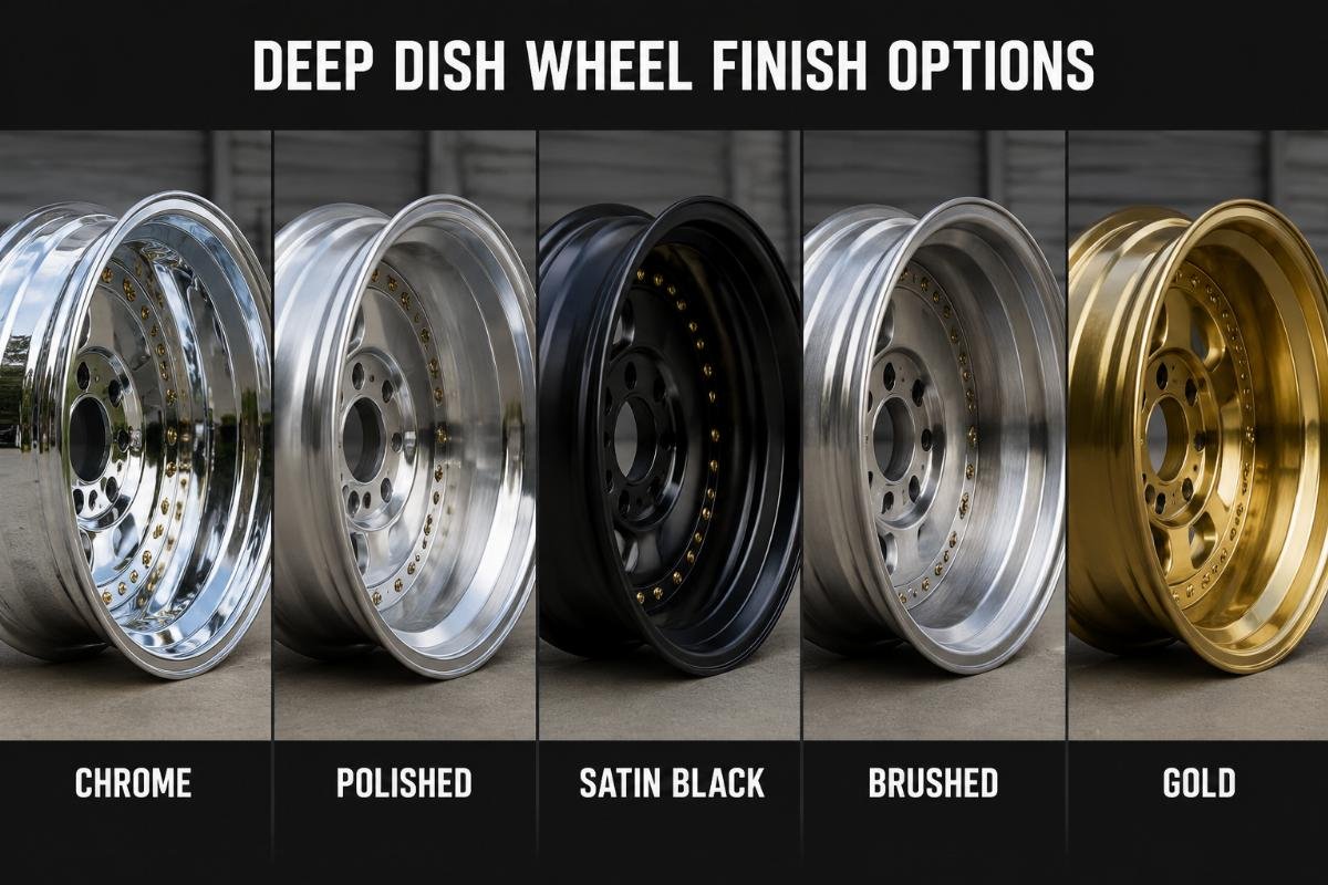 Deep dish wheel finish options Side-by-side comparison of different deep dish wheel surface finishes