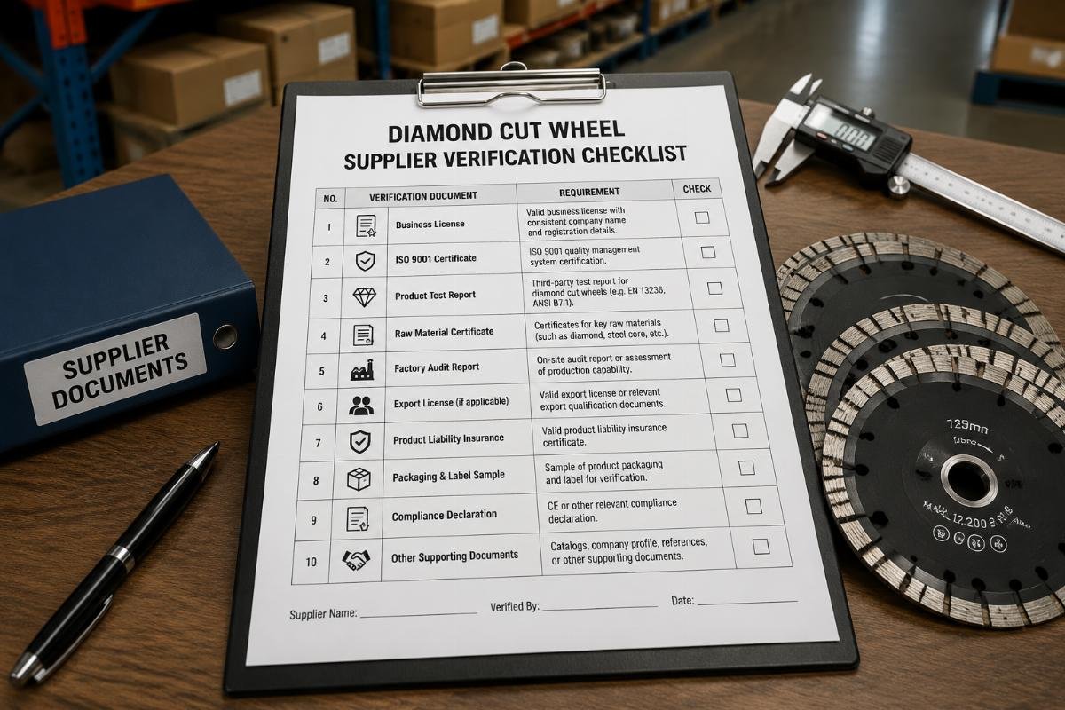 diamond cut wheel supplier verification checklist A checklist of supplier verification documents laid out on a warehouse desk