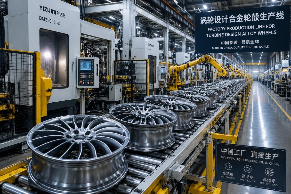 Factory production line for turbine design alloy wheels