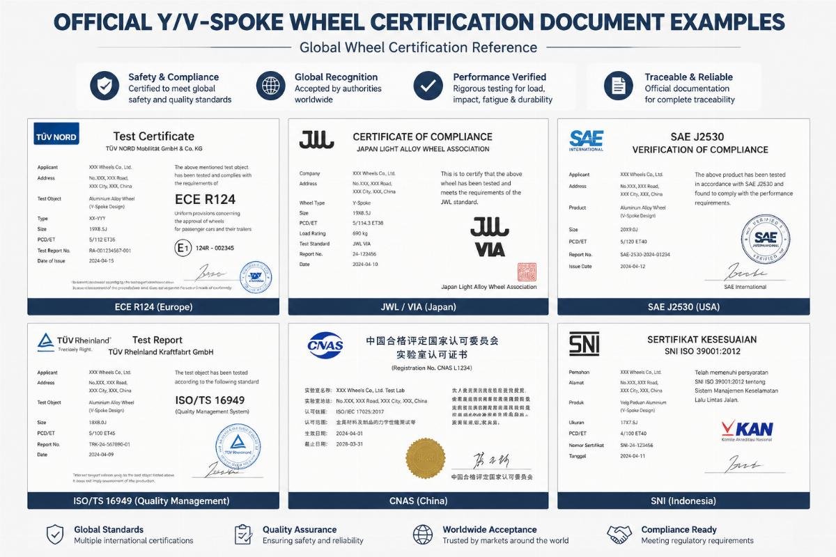 Global wheel certification reference Official Y/V-spoke wheel certification document examples