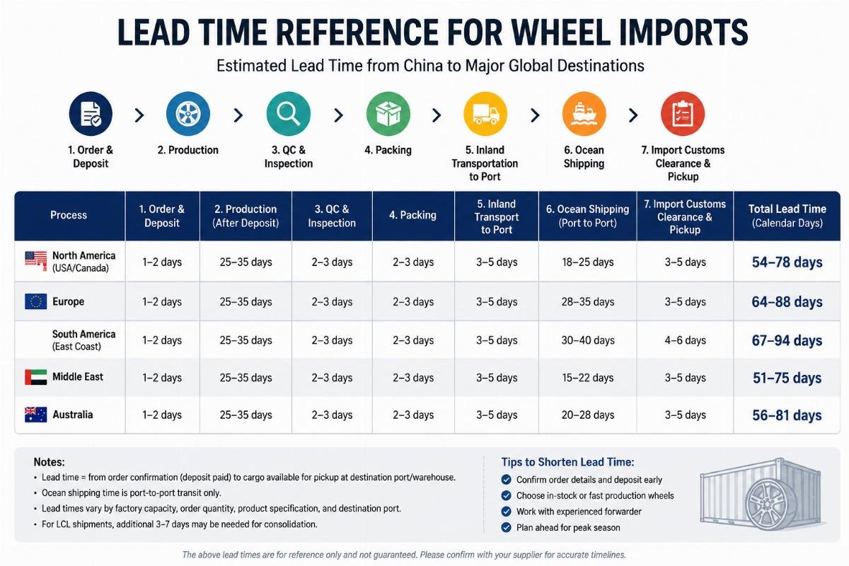 Lead time reference table for wheel imports