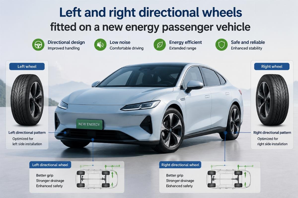 Left right specific wheels for new energy vehicles Left and right directional wheels fitted on a new energy passenger vehicle