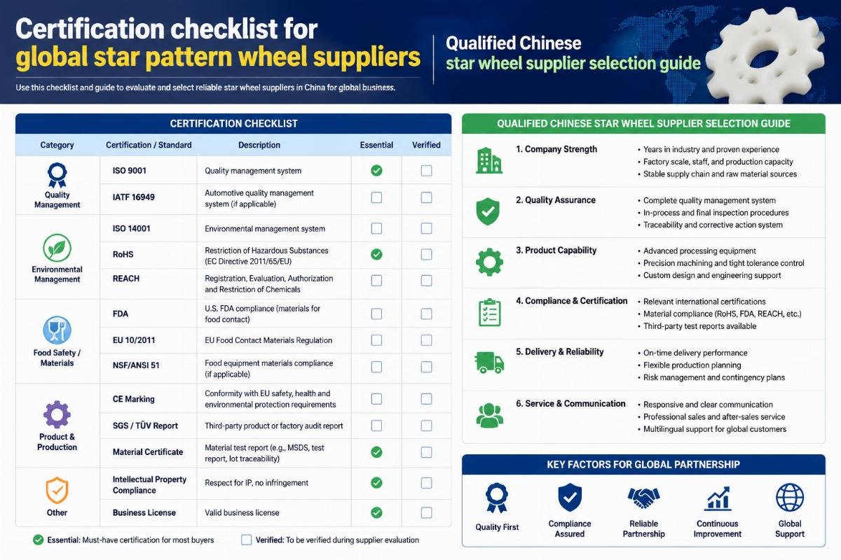 Qualified Chinese star wheel supplier selection guide Certification checklist for global star pattern wheel suppliers